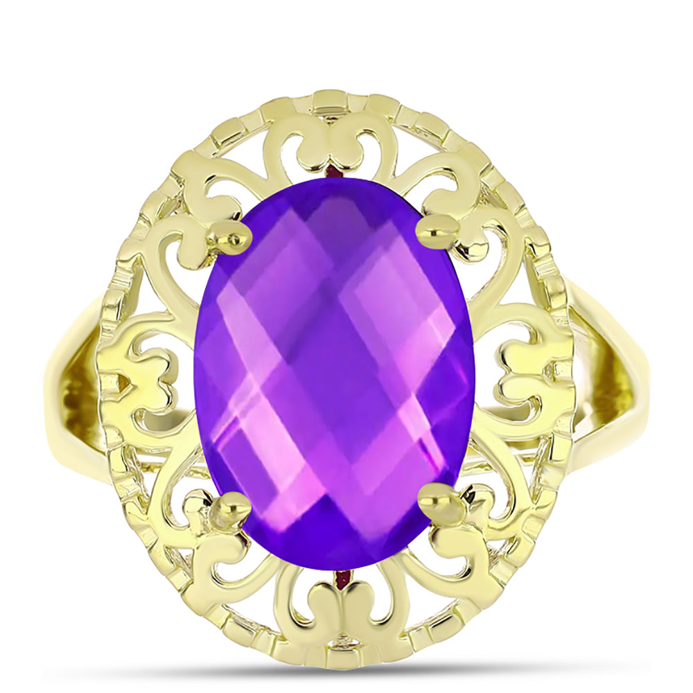 Inel din Argint 925 Placat cu Aur ( 4.24 grame ) cu Agat Violet 4.71 Carate 1 