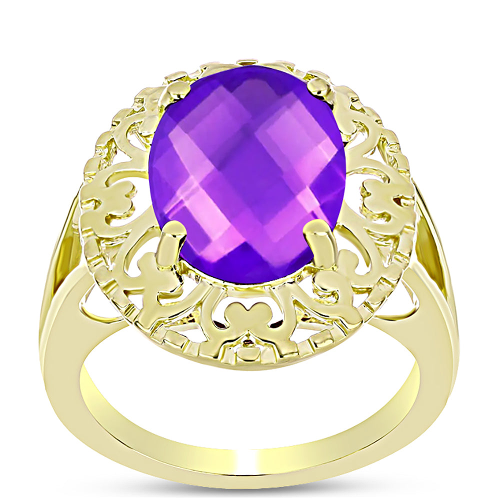 Inel din Argint 925 Placat cu Aur ( 4.24 grame ) cu Agat Violet 4.71 Carate 3 