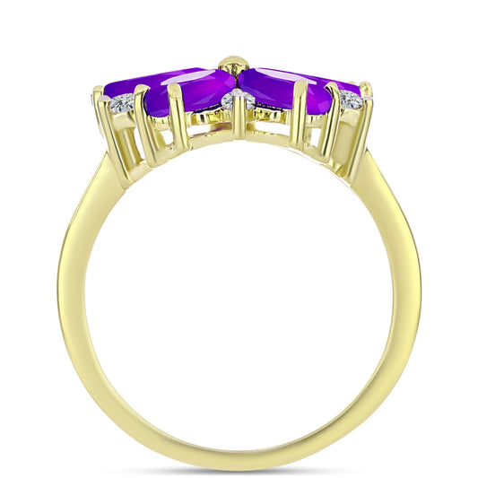 Inel din Argint 925 Placat cu Aur ( 3.36 grame ) cu Agat Violet și Topaz Alb 2.66 Carate