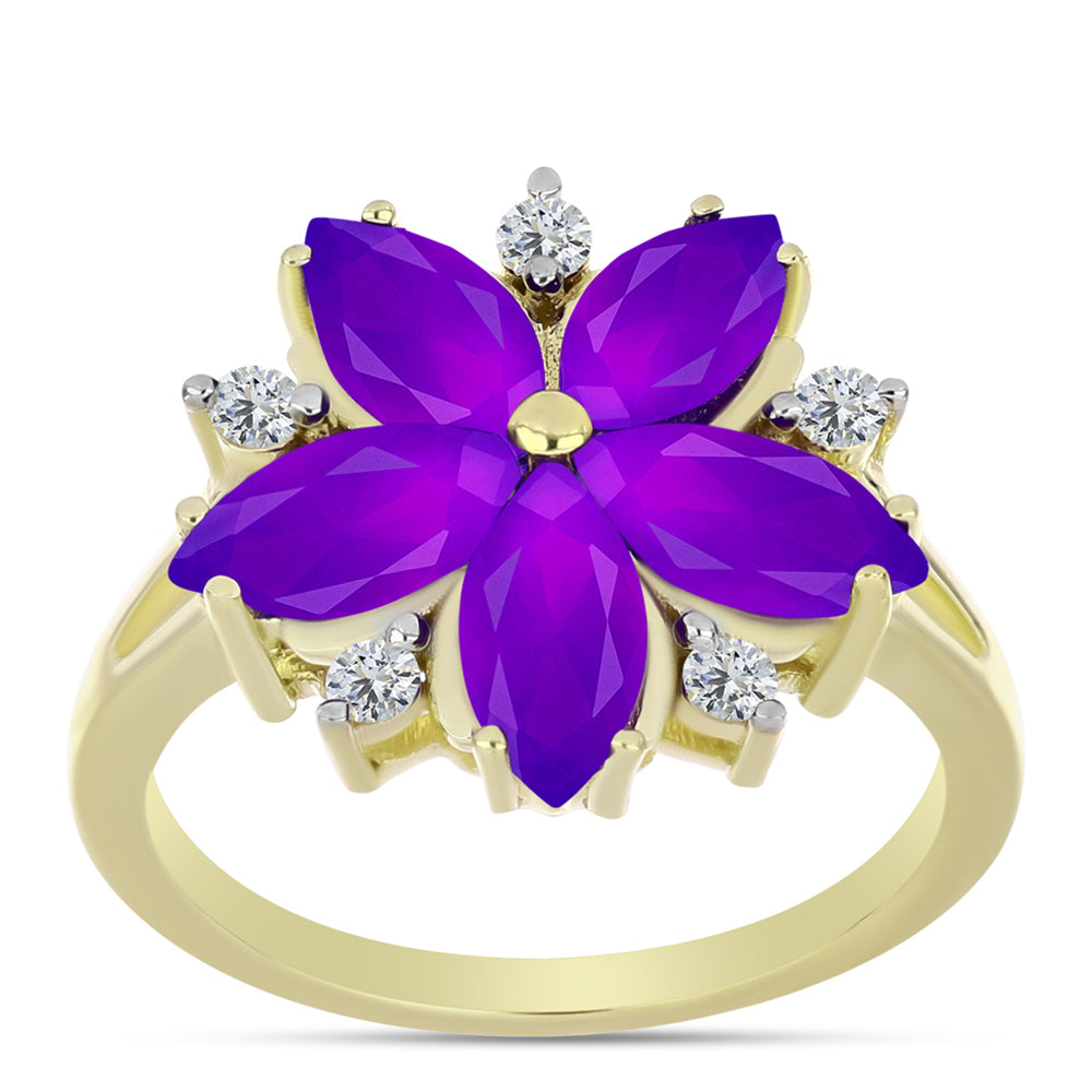 Inel din Argint 925 Placat cu Aur ( 3.36 grame ) cu Agat Violet și Topaz Alb 2.66 Carate