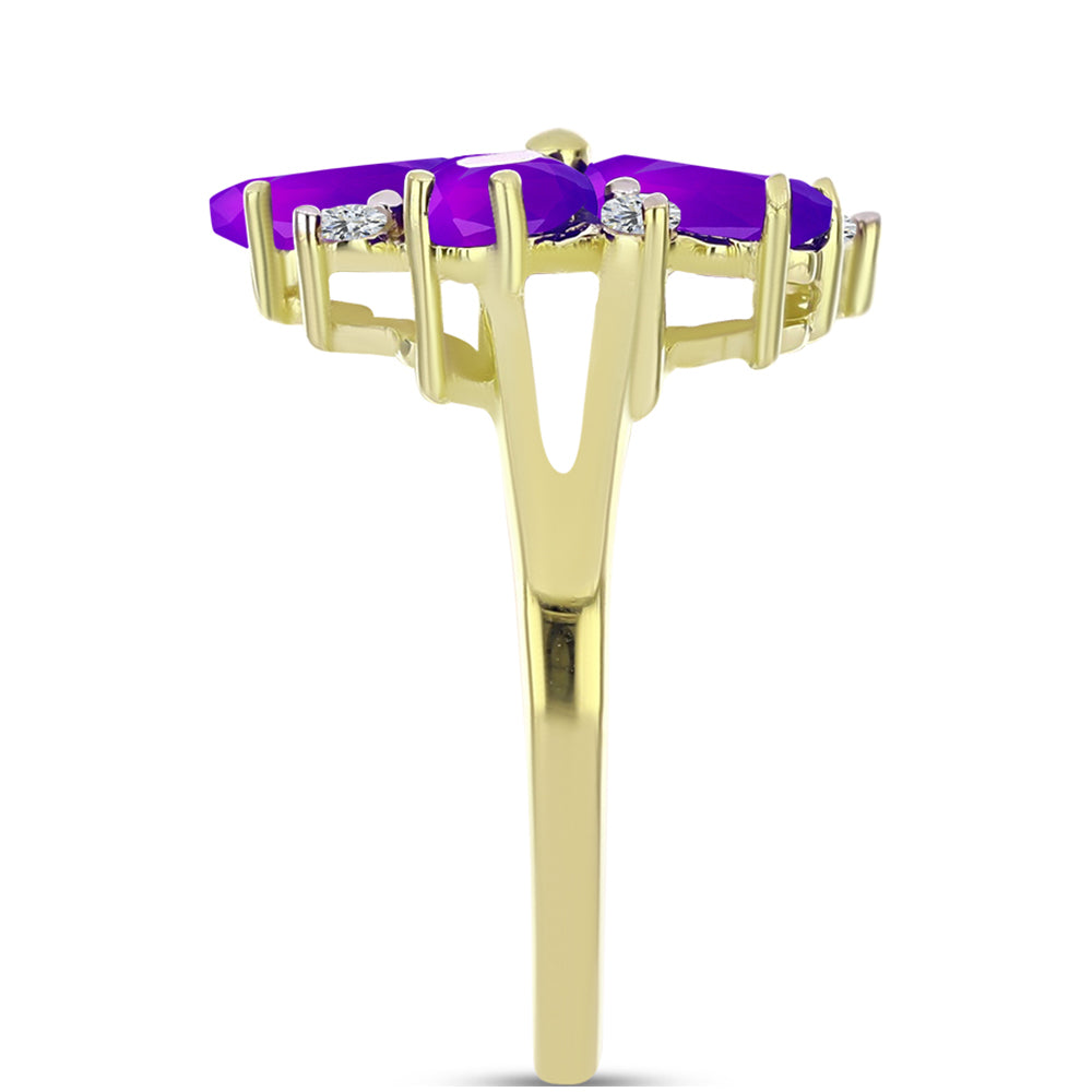 Inel din Argint 925 Placat cu Aur ( 3.36 grame ) cu Agat Violet și Topaz Alb 2.66 Carate 4 