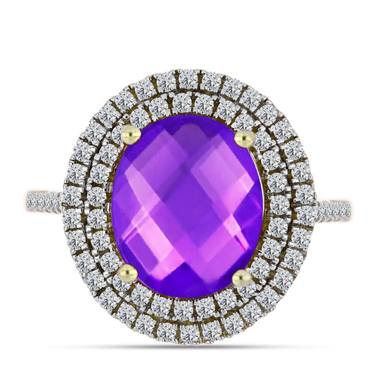 Inel din Argint 925 Placat cu Aur ( 4.09 grame ) cu Agat Violet și Topaz Alb 4.74 Carate