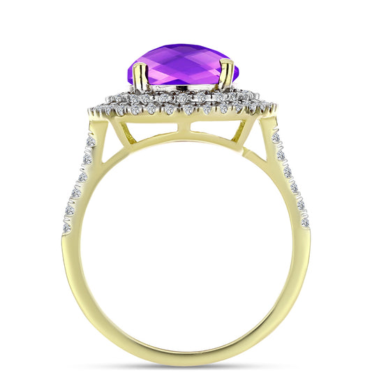Inel din Argint 925 Placat cu Aur ( 4.09 grame ) cu Agat Violet și Topaz Alb 4.74 Carate
