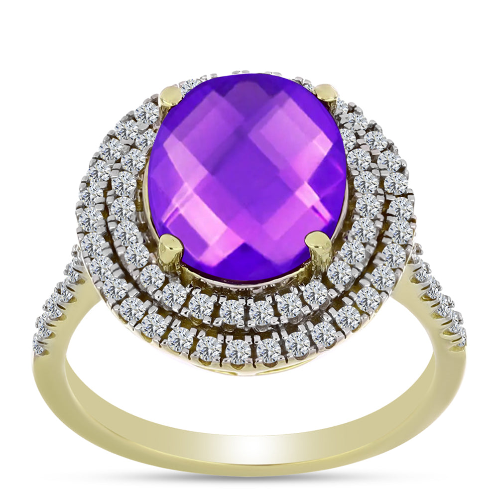 Inel din Argint 925 Placat cu Aur ( 4.09 grame ) cu Agat Violet și Topaz Alb 4.74 Carate 3 