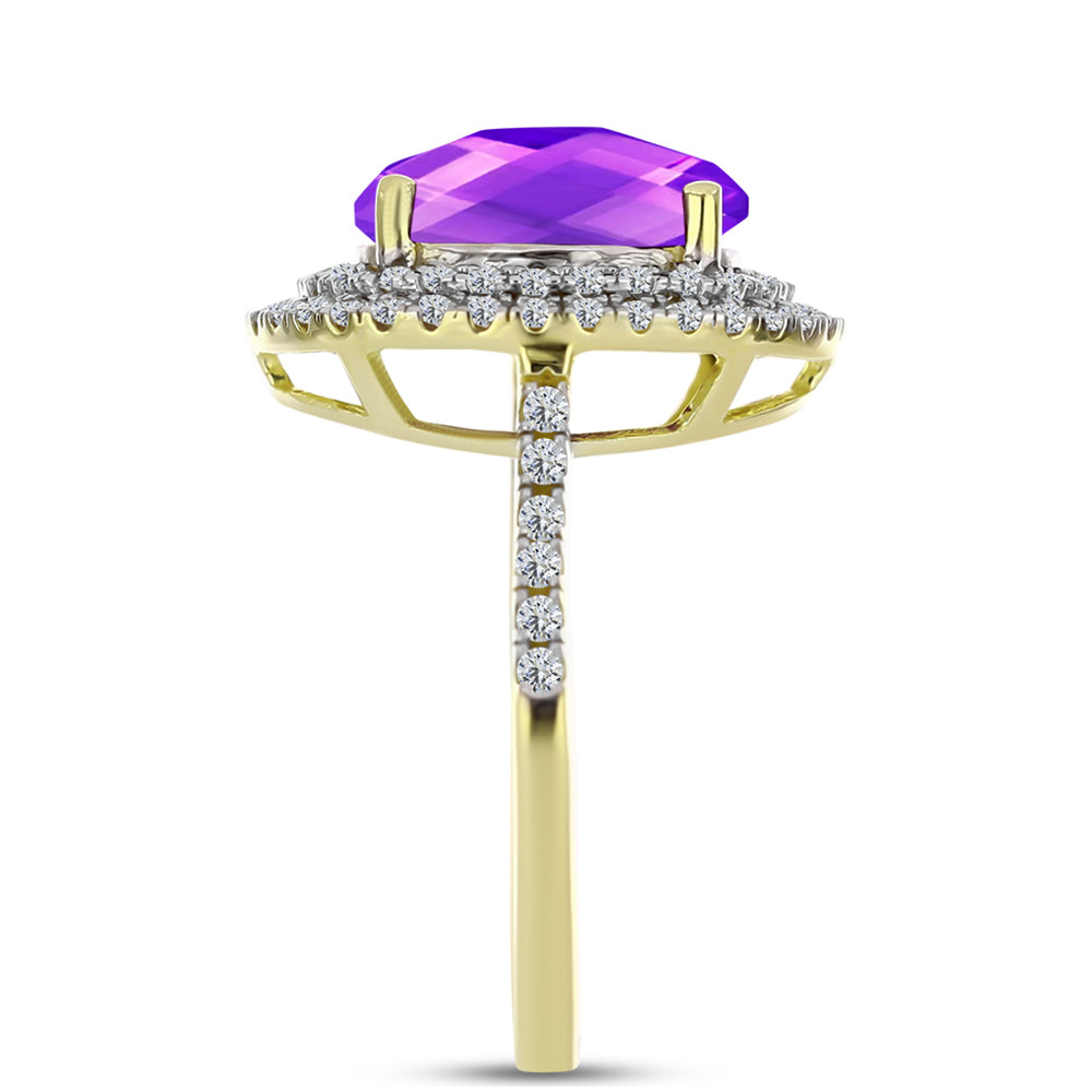 Inel din Argint 925 Placat cu Aur ( 4.09 grame ) cu Agat Violet și Topaz Alb 4.74 Carate 4 