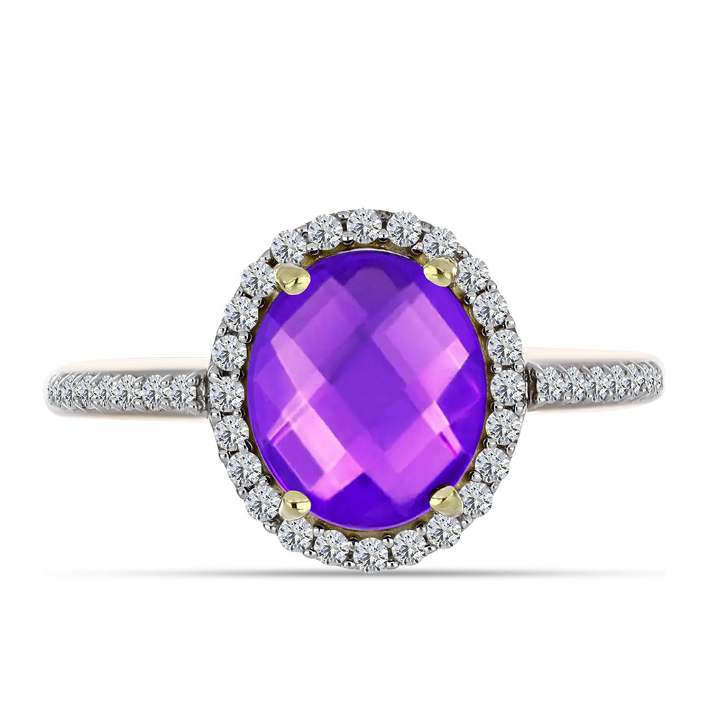 Inel din Argint 925 Placat cu Aur ( 2.63 grame ) cu Agat Violet și Topaz Alb 2.56 Carate