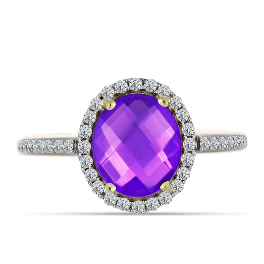 Inel din Argint 925 Placat cu Aur ( 2.63 grame ) cu Agat Violet și Topaz Alb 2.56 Carate