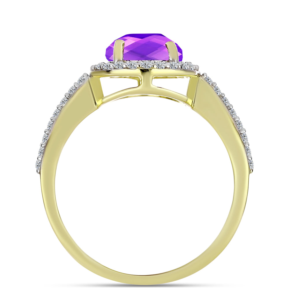 Inel din Argint 925 Placat cu Aur ( 2.63 grame ) cu Agat Violet și Topaz Alb 2.56 Carate 2 