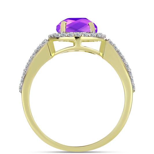 Inel din Argint 925 Placat cu Aur ( 2.63 grame ) cu Agat Violet și Topaz Alb 2.56 Carate