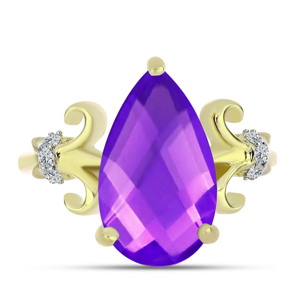 Inel din Argint 925 Placat cu Aur ( 2.67 grame ) cu Agat Violet și Topaz Alb 4.09 Carate 1 