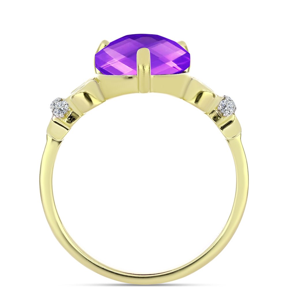 Inel din Argint 925 Placat cu Aur ( 2.67 grame ) cu Agat Violet și Topaz Alb 4.09 Carate 2 