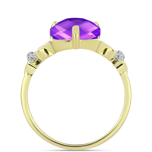 Inel din Argint 925 Placat cu Aur ( 2.67 grame ) cu Agat Violet și Topaz Alb 4.09 Carate