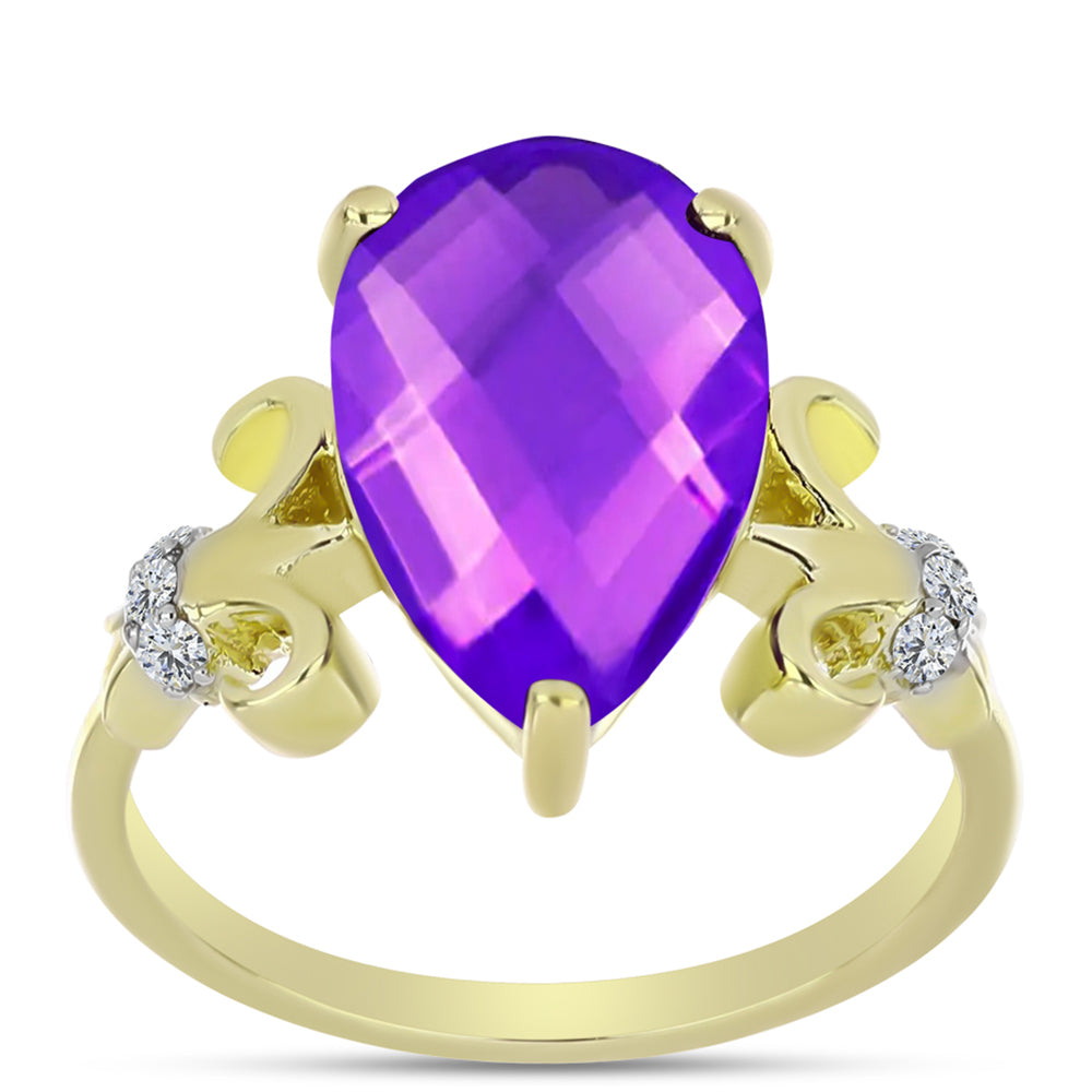 Inel din Argint 925 Placat cu Aur ( 2.67 grame ) cu Agat Violet și Topaz Alb 4.09 Carate 3 