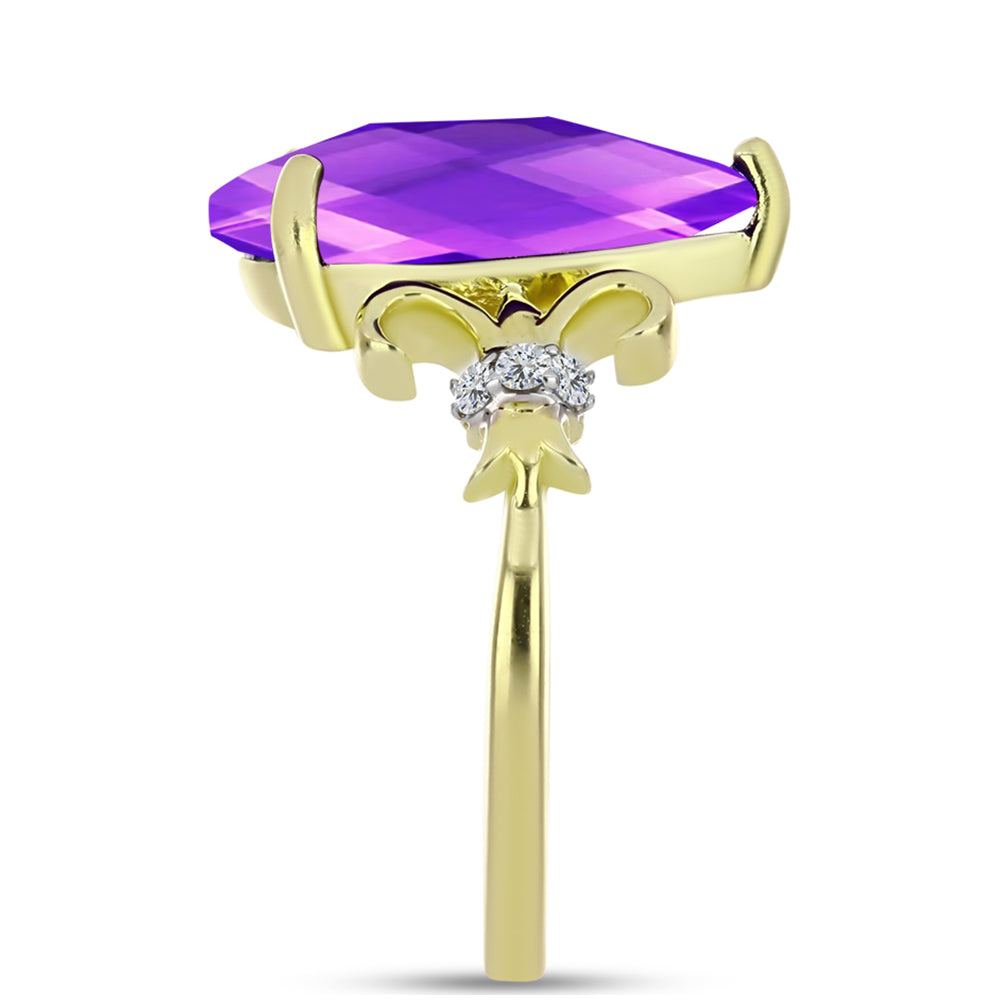 Inel din Argint 925 Placat cu Aur ( 2.67 grame ) cu Agat Violet și Topaz Alb 4.09 Carate 4 