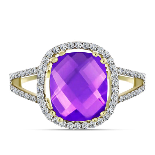 Inel din Argint 925 Placat cu Aur ( 3.57 grame ) cu Agat Violet și Topaz Alb 5.05 Carate