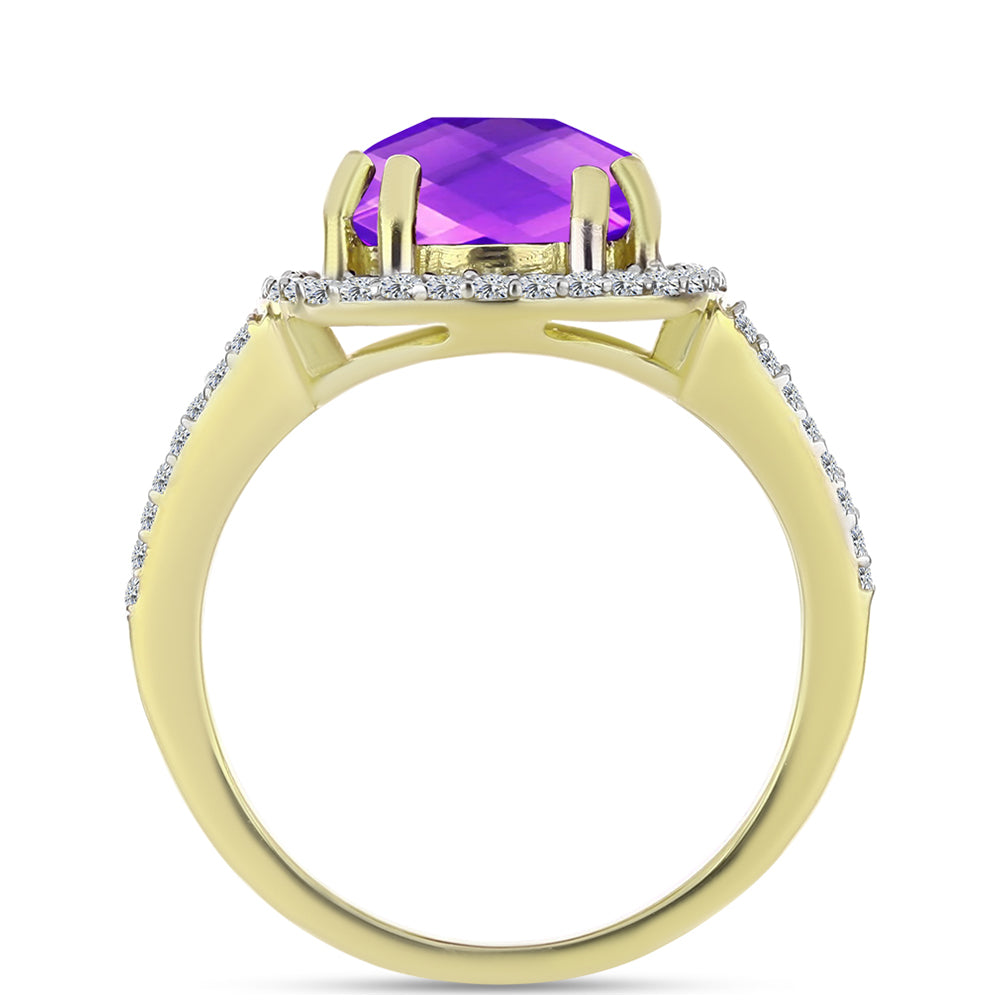 Inel din Argint 925 Placat cu Aur ( 3.57 grame ) cu Agat Violet și Topaz Alb 5.05 Carate 2 