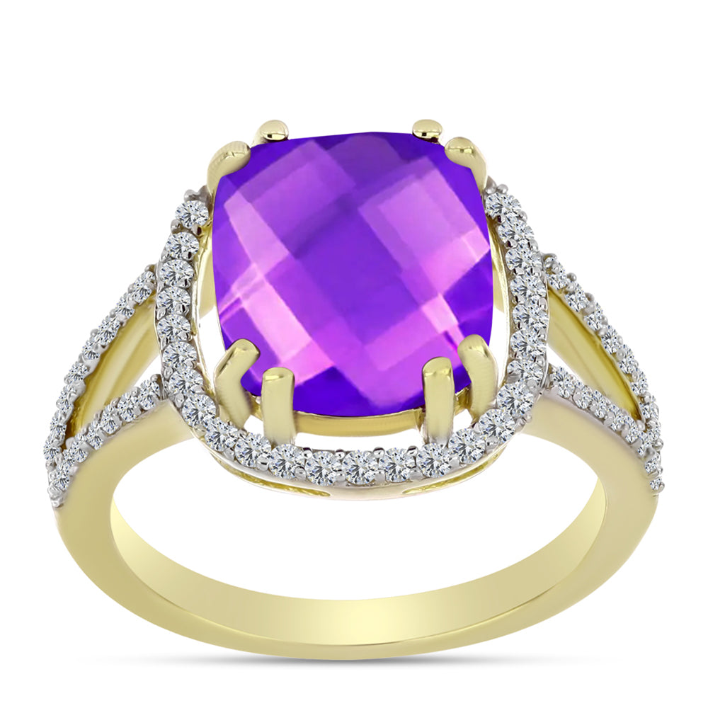 Inel din Argint 925 Placat cu Aur ( 3.57 grame ) cu Agat Violet și Topaz Alb 5.05 Carate