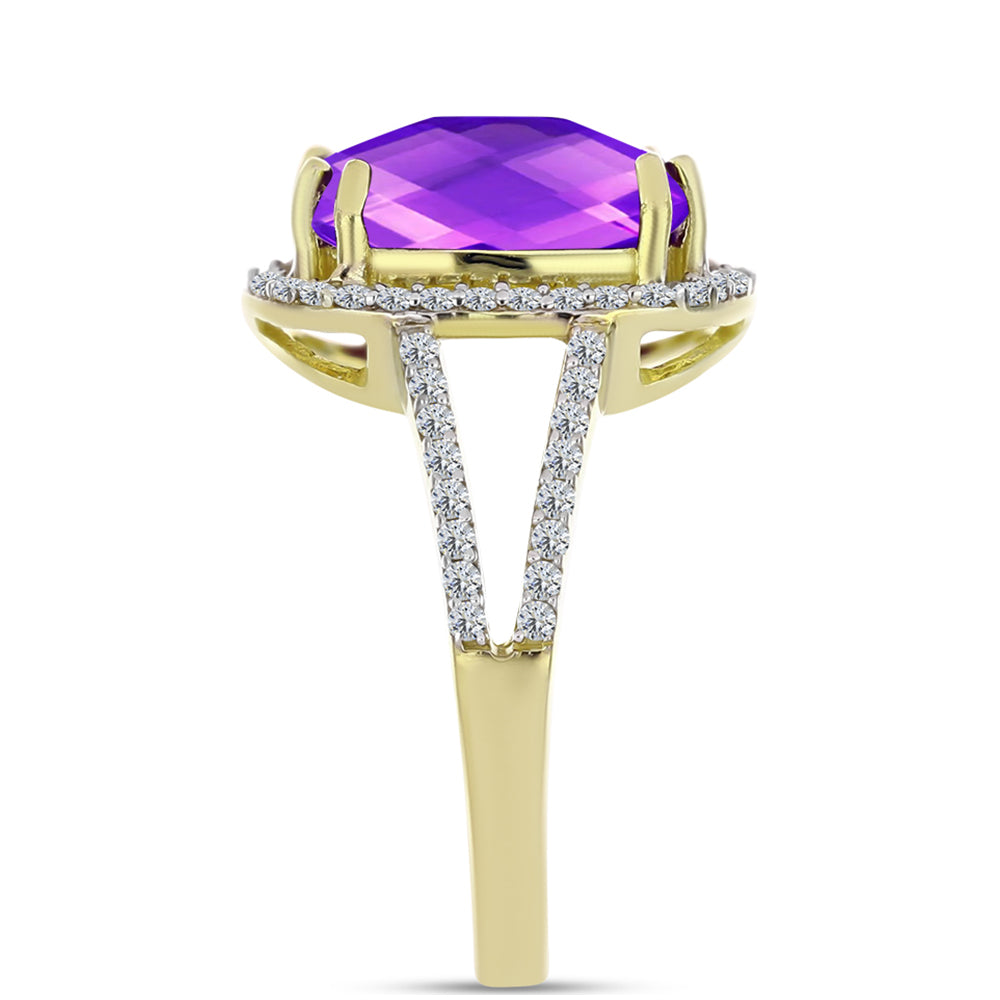 Inel din Argint 925 Placat cu Aur ( 3.57 grame ) cu Agat Violet și Topaz Alb 5.05 Carate