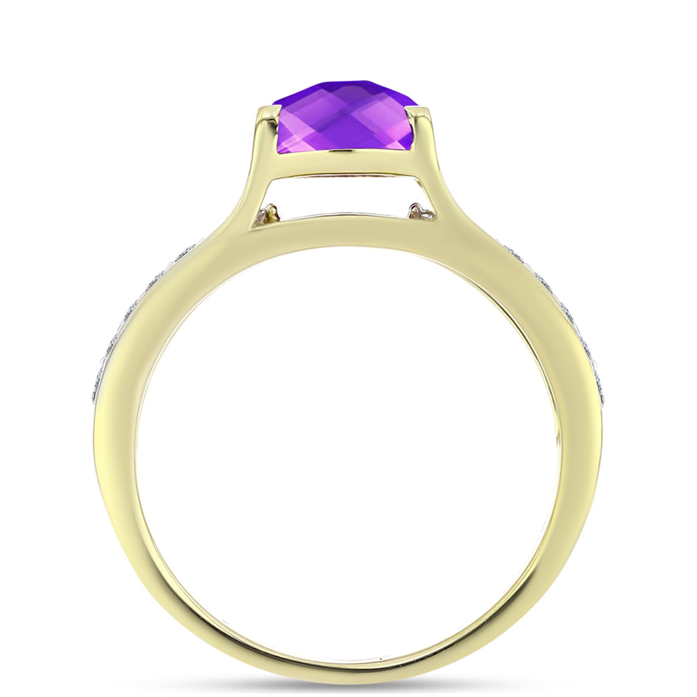 Inel din Argint 925 Placat cu Aur ( 3.46 grame ) cu Agat Violet și Topaz Alb 2.12 Carate 2 