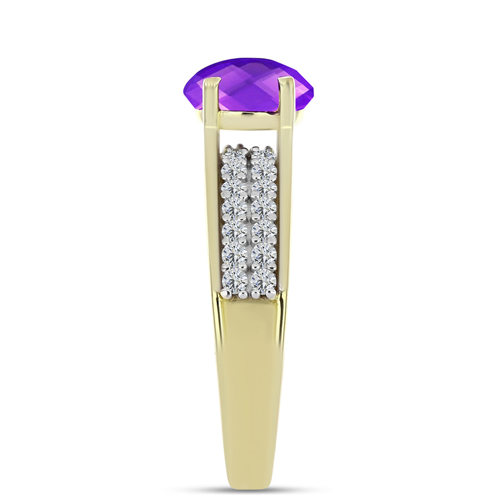Inel din Argint 925 Placat cu Aur ( 3.46 grame ) cu Agat Violet și Topaz Alb 2.12 Carate 4 