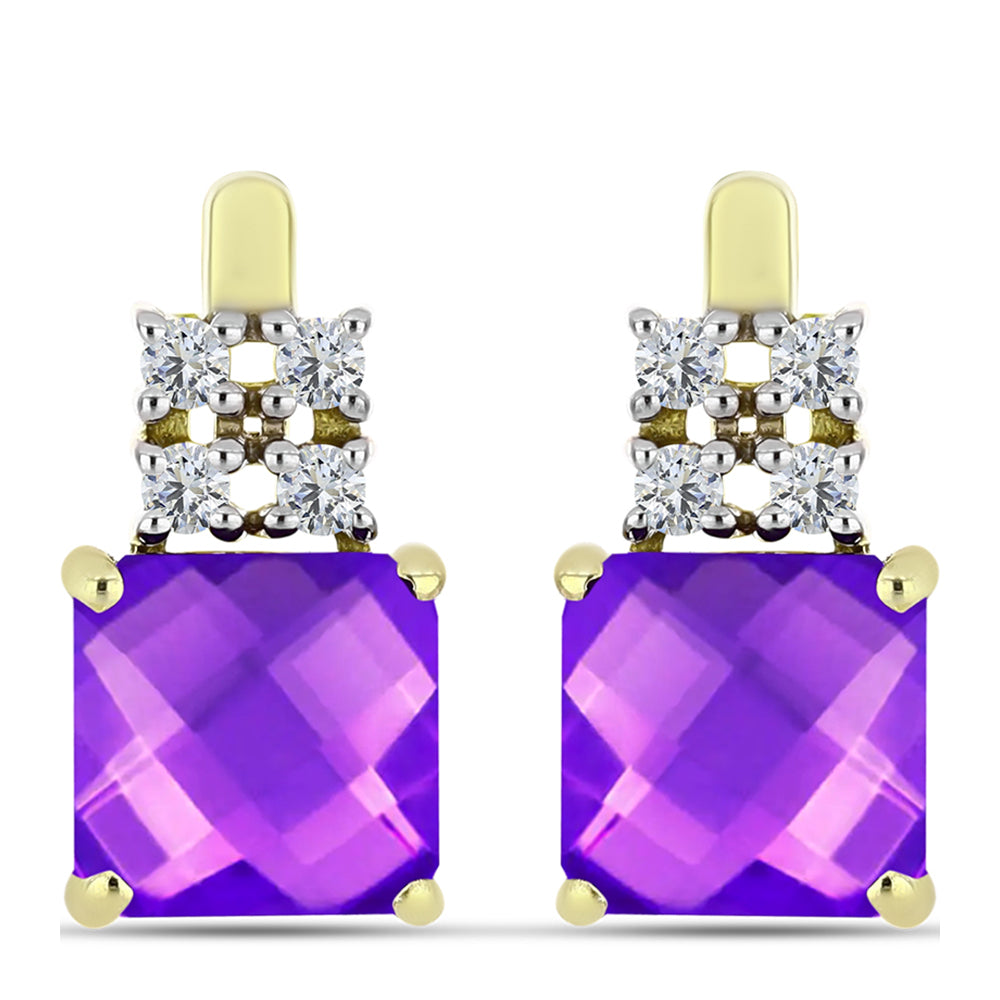 Cercei din Argint 925 Placat cu Aur ( 4.05 grame ) cu Agat Violet și Topaz Alb 4.72 Carate