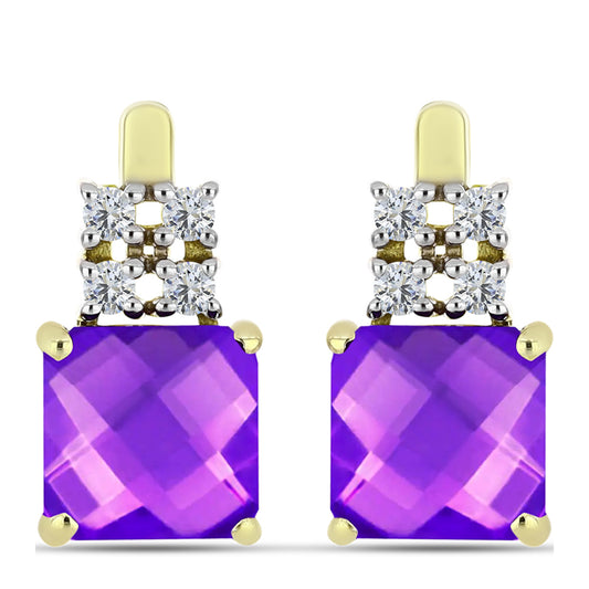 Cercei din Argint 925 Placat cu Aur ( 4.05 grame ) cu Agat Violet și Topaz Alb 4.72 Carate