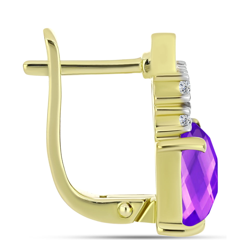 Cercei din Argint 925 Placat cu Aur ( 4.05 grame ) cu Agat Violet și Topaz Alb 4.72 Carate