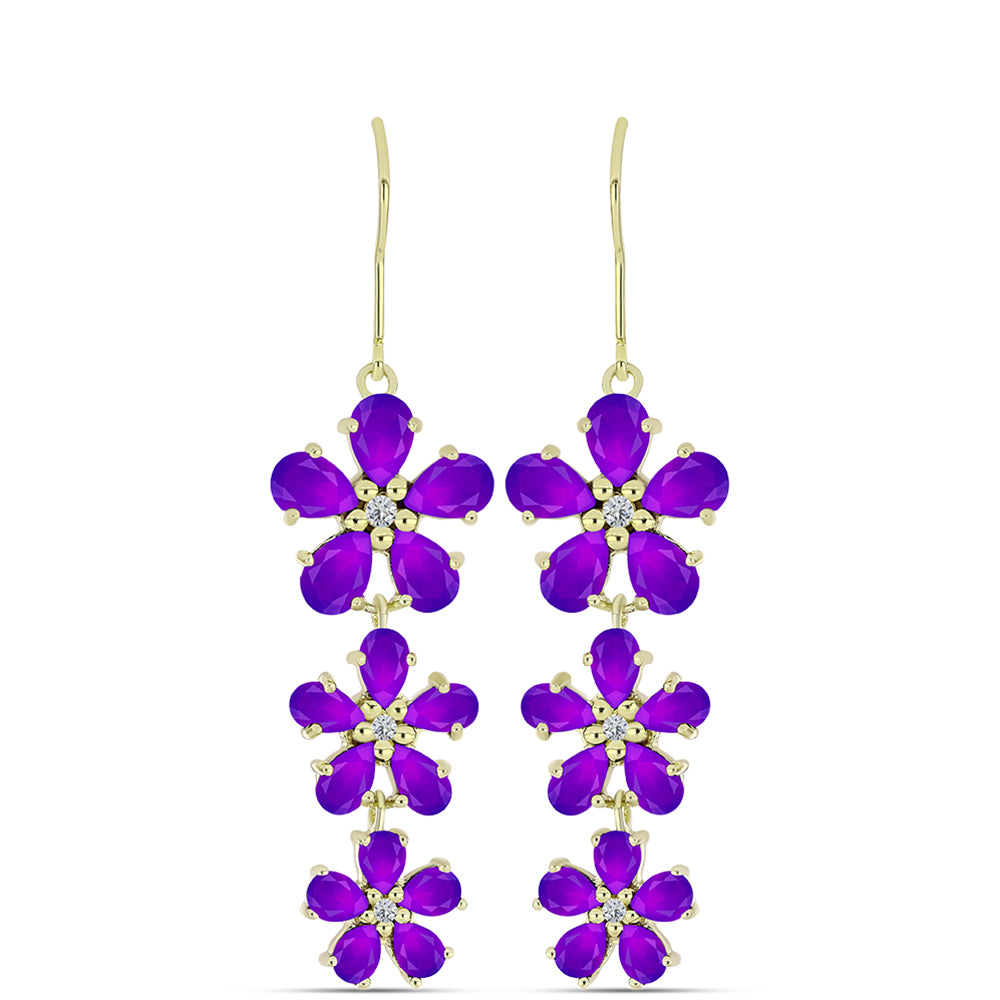 Cercei din Argint 925 Placat cu Aur ( 7.41 grame ) cu Agat Violet și Topaz Alb 7.25 Carate 1 