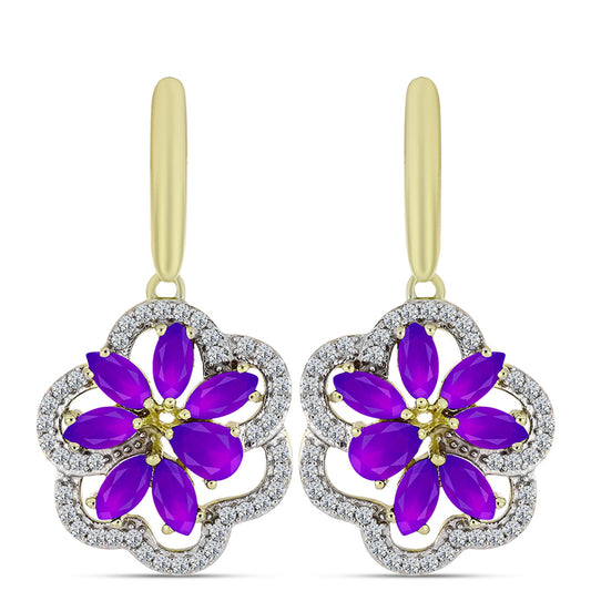 Cercei din Argint 925 Placat cu Aur ( 7.37 grame ) cu Agat Violet și Topaz Alb 4.44 Carate