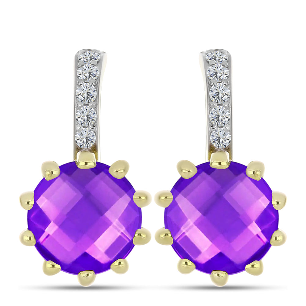 Cercei din Argint 925 Placat cu Aur ( 4.03 grame ) cu Agat Violet și Topaz Alb 3.45 Carate