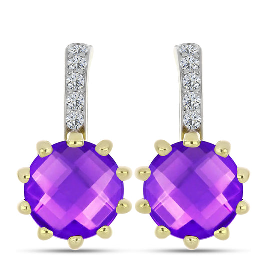Cercei din Argint 925 Placat cu Aur ( 4.03 grame ) cu Agat Violet și Topaz Alb 3.45 Carate