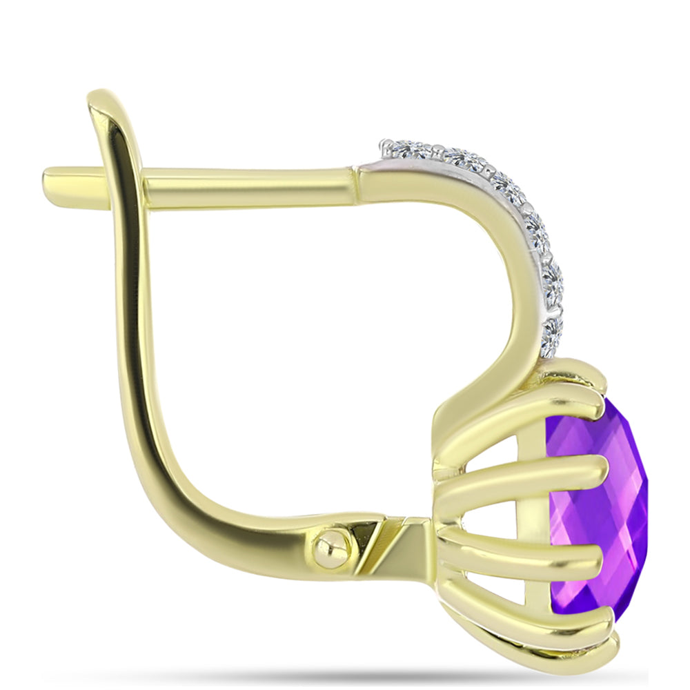 Cercei din Argint 925 Placat cu Aur ( 4.03 grame ) cu Agat Violet și Topaz Alb 3.45 Carate 2 