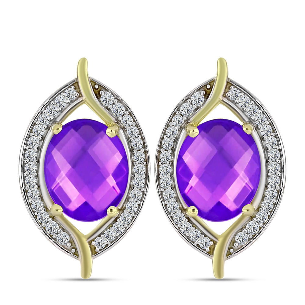 Cercei din Argint 925 Placat cu Aur ( 5.44 grame ) cu Agat Violet și Topaz Alb 4.87 Carate 1 
