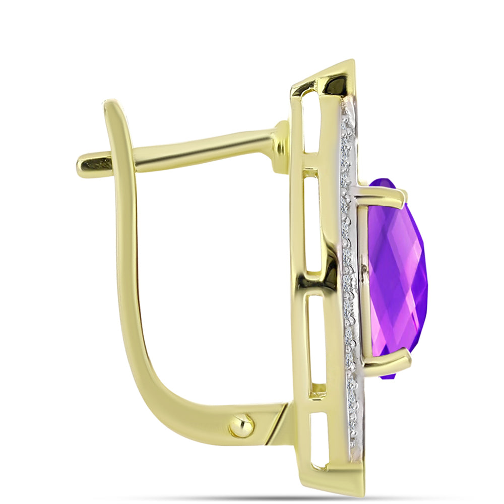 Cercei din Argint 925 Placat cu Aur ( 5.44 grame ) cu Agat Violet și Topaz Alb 4.87 Carate