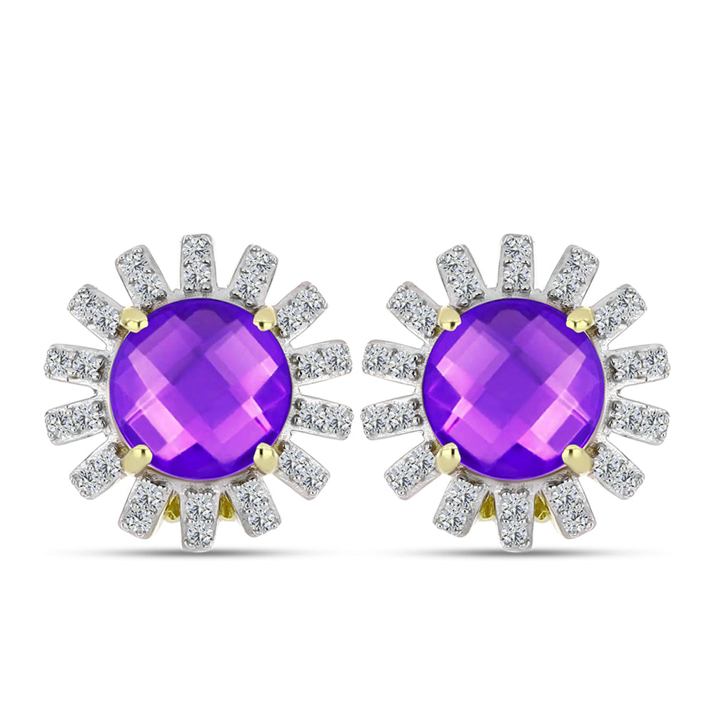 Cercei din Argint 925 Placat cu Aur ( 5.71 grame ) cu Agat Violet și Topaz Alb 5.52 Carate 1 