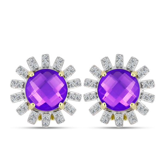 Cercei din Argint 925 Placat cu Aur ( 5.71 grame ) cu Agat Violet și Topaz Alb 5.52 Carate