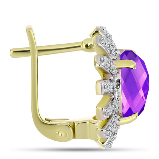Cercei din Argint 925 Placat cu Aur ( 5.71 grame ) cu Agat Violet și Topaz Alb 5.52 Carate