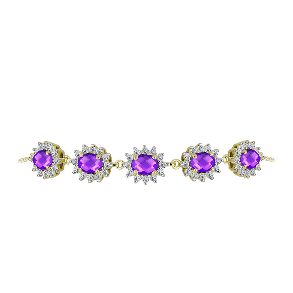 Brățară din Argint 925 Placat cu Aur ( 7.8 grame ) cu Agat Violet și Topaz Alb 5.65 Carate 2 