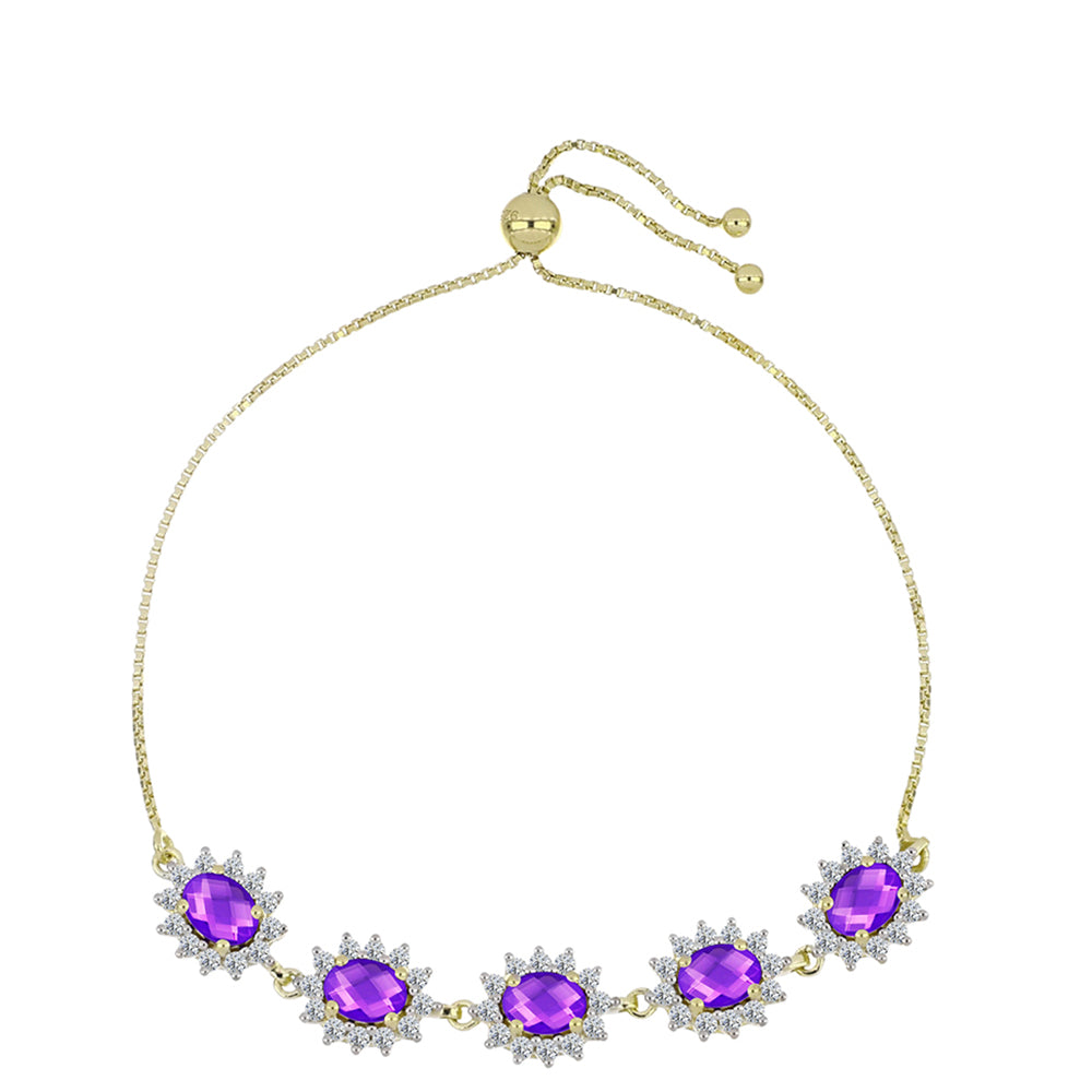Brățară din Argint 925 Placat cu Aur ( 7.8 grame ) cu Agat Violet și Topaz Alb 5.65 Carate 1 