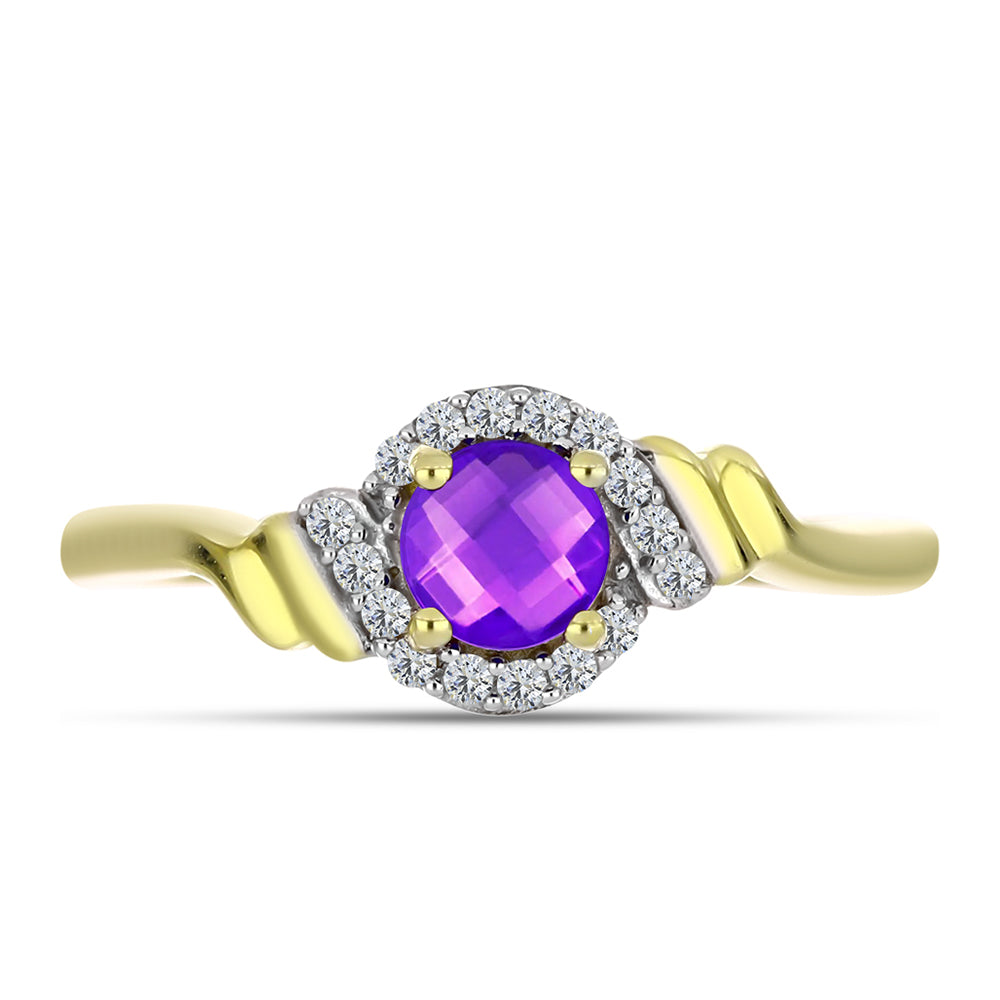 Inel din Argint 925 Placat cu Aur ( 2.59 grame ) cu Agat Violet și Topaz Alb 0.66 Carate 1 