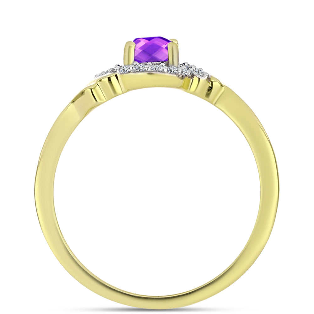 Inel din Argint 925 Placat cu Aur ( 2.59 grame ) cu Agat Violet și Topaz Alb 0.66 Carate 2 