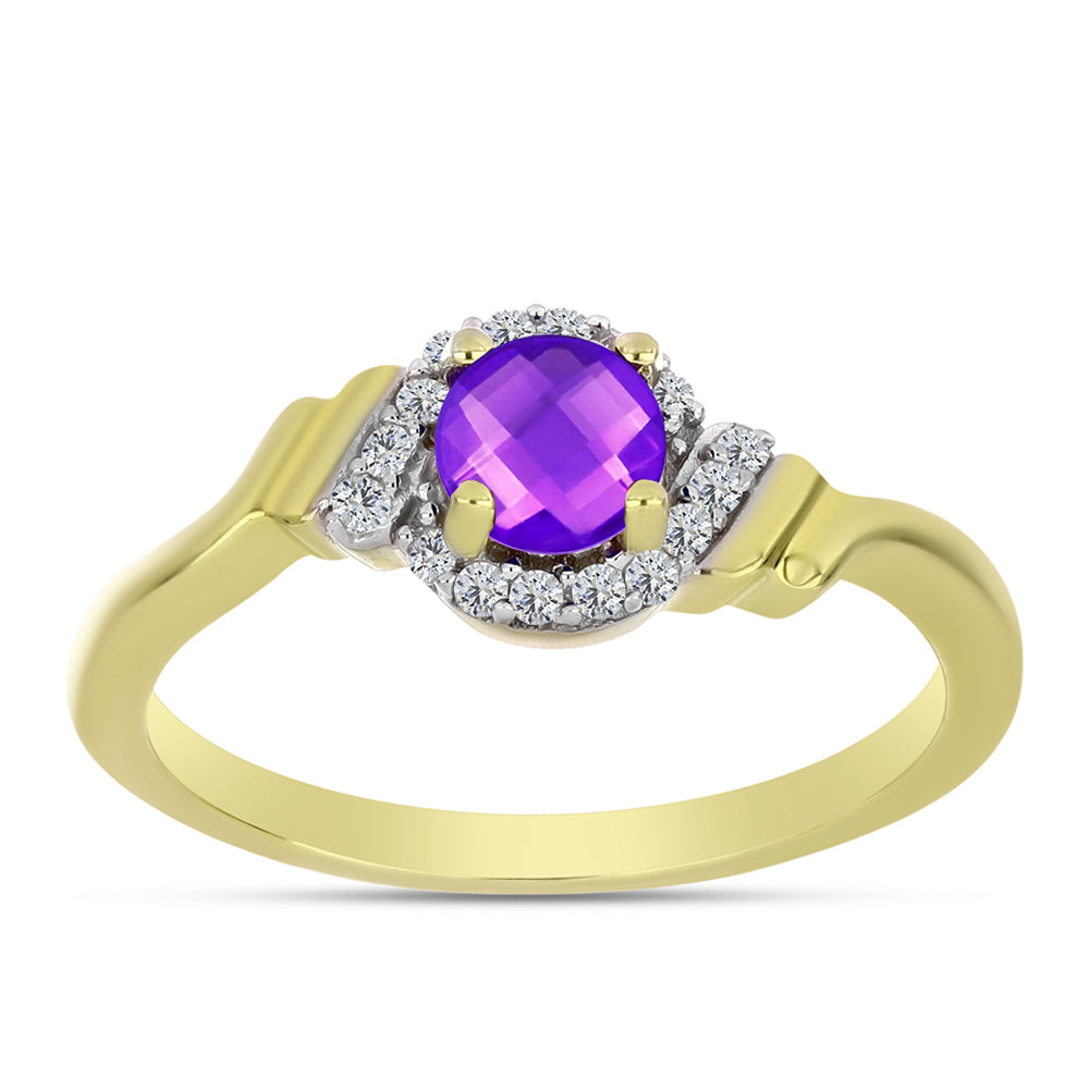 Inel din Argint 925 Placat cu Aur ( 2.59 grame ) cu Agat Violet și Topaz Alb 0.66 Carate