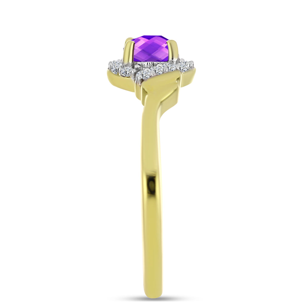 Inel din Argint 925 Placat cu Aur ( 2.59 grame ) cu Agat Violet și Topaz Alb 0.66 Carate 4 