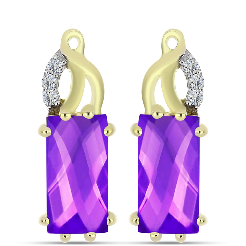 Cercei din Argint 925 Placat cu Aur ( 4.61 grame ) cu Agat Violet și Topaz Alb 4.44 Carate 1 