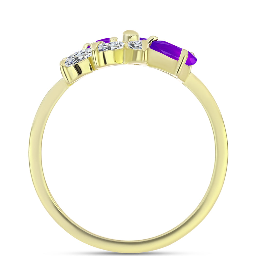 Inel din Argint 925 Placat cu Aur ( 2.24 grame ) cu Agat Violet și Topaz Alb 0.9 Carate