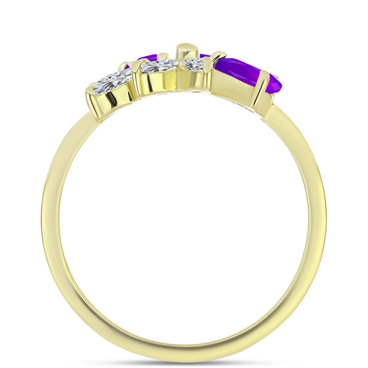 Inel din Argint 925 Placat cu Aur ( 2.24 grame ) cu Agat Violet și Topaz Alb 0.9 Carate