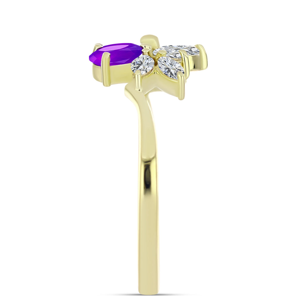 Inel din Argint 925 Placat cu Aur ( 2.24 grame ) cu Agat Violet și Topaz Alb 0.9 Carate