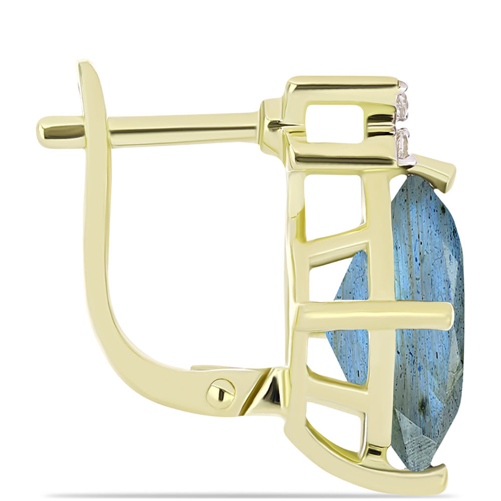 Cercei din Argint 925 Placat cu Aur ( 4.44 grame ) cu Labradorit și Topaz Alb 11.1 Carate 2 