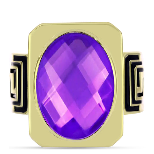 Inel din Argint 925 Placat cu Aur ( 7.75 grame ) cu Agat Violet 8.76 Carate