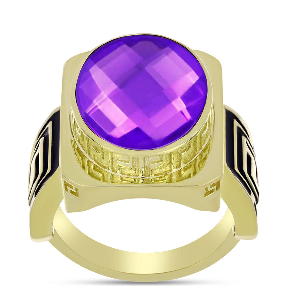 Inel din Argint 925 Placat cu Aur ( 7.75 grame ) cu Agat Violet 8.76 Carate 3 